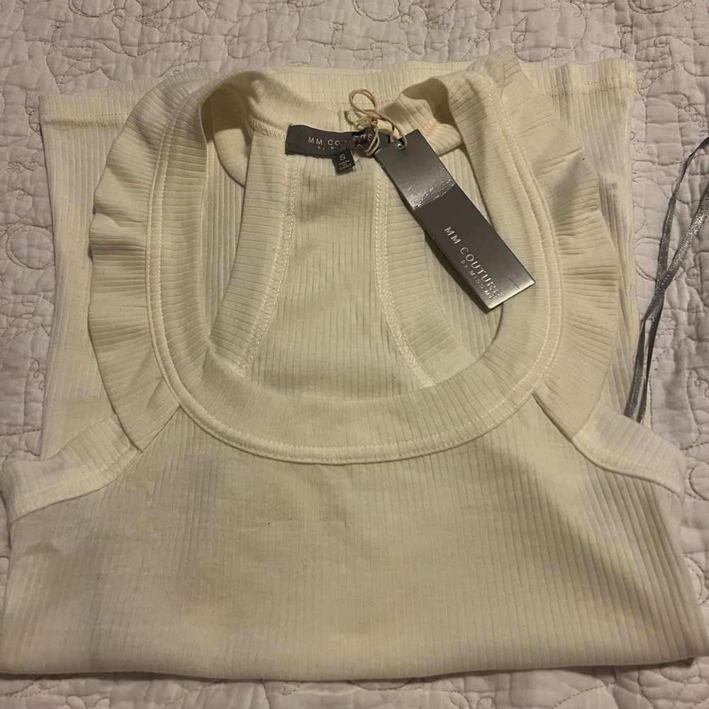 MM Couture Cream Ribbed Tank Top.  Size Small